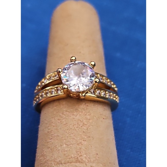 The Unbranded Brand Jewelry - Gold Over Sterling Silver CZ Engagement Ring 8mm Split Shank Vermeil Size 7
